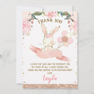 Blumenrosa und Rose Gold Bunny Danke Karte