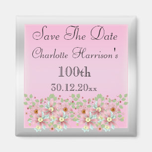 Blumenrosa und Silber Save the Date 100. Magnet