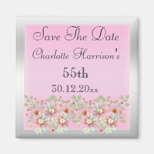 Blumenrosa und Silber Save The Date 55. Magnet