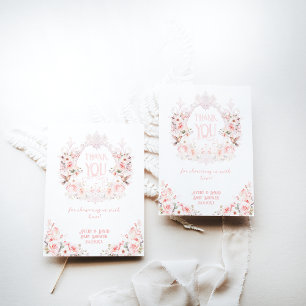 Blumenrosa Wappen Es ist eine Girl Baby Dusche Dankeskarte