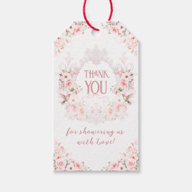 Blumenrosa Wappen Es ist eine Girl Baby Dusche Geschenkanhänger (Vorderseite)