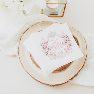Blumenrosa Wappen Es ist eine Girl Baby Dusche Serviette