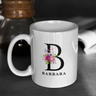 Blumenrosa Wasserfarben Bouquet Custom Monogram Kaffeetasse