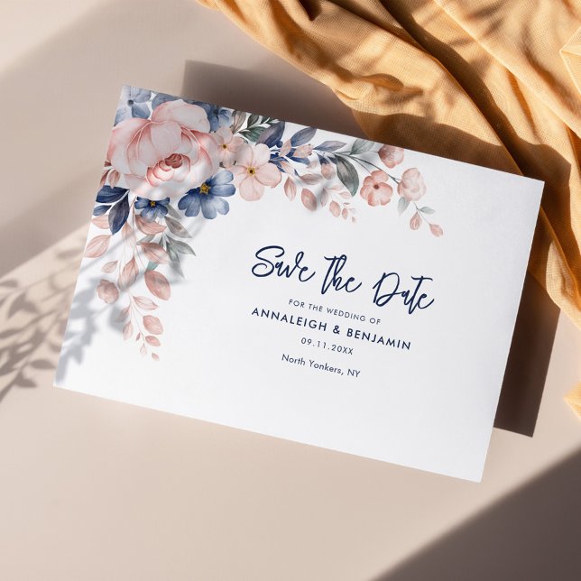 Blumenrosa Wasserfarbenhochzeit Sichern Sie das Da (Botanical Floral Pink Script Wedding Save the Date Announcement)