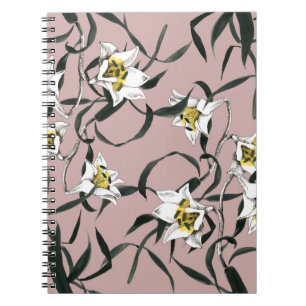 Blumenrosa: Watercolor, handGezeichnet Muster Notizblock
