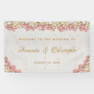 Blumenrosa Weiße Orchideen Marble Script Hochzeit Banner