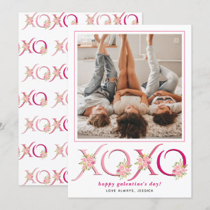 Blumenrosa XOXO Galentines Day Herz Foto Feiertagskarte