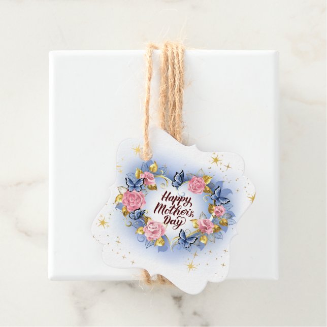 Blumenrose Schmetterling Herz Frohen Muttertag  Geschenkanhänger (Beispiel)