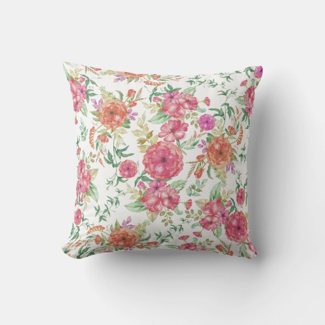 BlumenRosen des modernen rosa korallenroten grünen Kissen Für Draußen (Vorderseite)