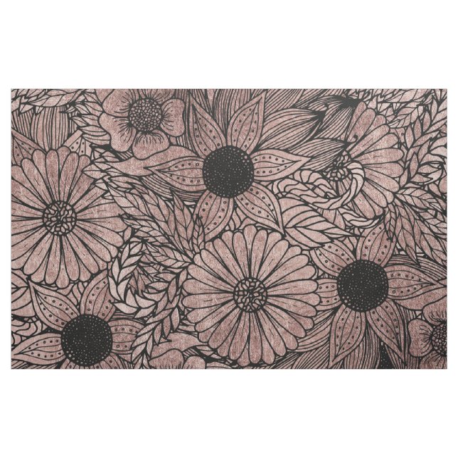 BlumenRosen-GoldBlumen und -Blätter, die Schwarzes Stoff (Yard (91,4 cm))