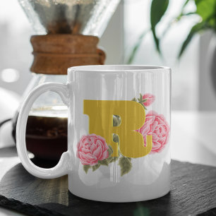 Blumenrosen-Initial-Buchstabe-Monogramm-Name Paar Kaffeetasse