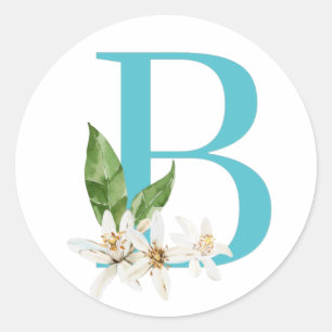 Blumenrosen-Monogramm in Teal Buchstabe B Runder Aufkleber