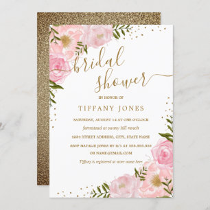 BlumenRosen-Rosa-Goldwatercolor-Brautparty Einladung