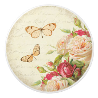 BlumenRosen u. Vintager Keramikgriff des Keramikknauf