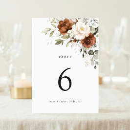 Blumenrostkremgrün Hochzeitskarte Tischnummer