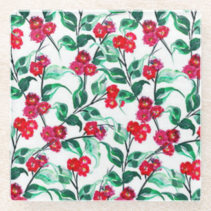 Blumenrot-Blume Muster-56698 Glasuntersetzer