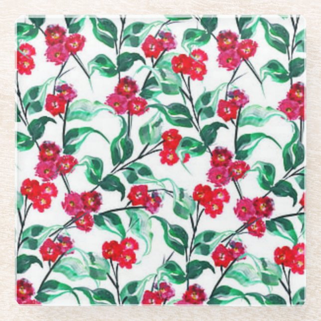Blumenrot-Blume Muster-56698 Glasuntersetzer (Vorderseite)