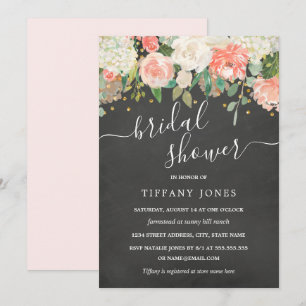 Blumenrot Confetti Chalkboard Brautparty Einladung