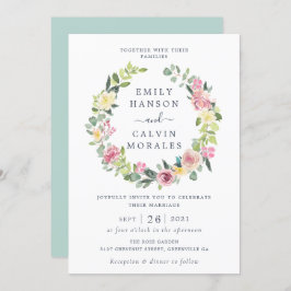 Blumenrot Gelbe Grüne Leaf Eleganter Kranz Einladung