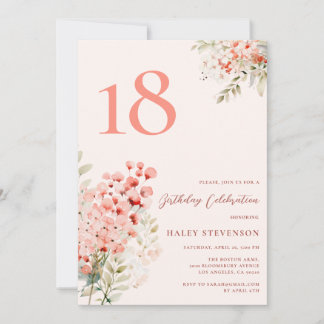Blumenrot Pink Whimsical 18. Geburtstag Einladung
