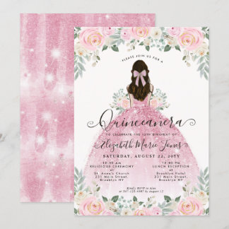 Blumenrot Rosa Kleid 15. Geburtstag Quinceanera Einladung