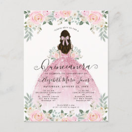 Blumenrot Rosa Kleid 15. Geburtstag Quinceanera Postkarte
