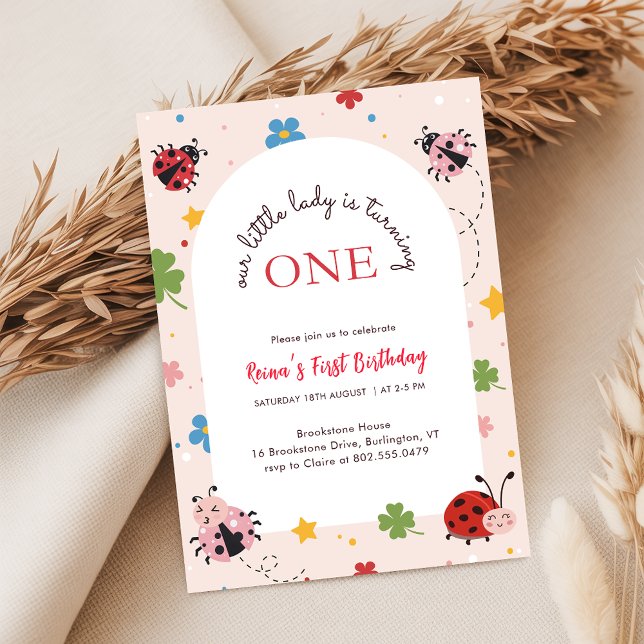 Blumenrot Rosa Süßer Käfer Marienkäfer 1. Geburtst Einladung (Von Creator hochgeladen)