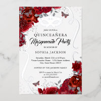 Blumenrot Silber Scroll Masquerade Quinceanera