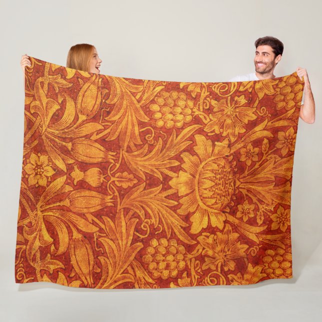 Blumenrot und Goldgelb Wm Morris Fleecedecke (Beispiel)