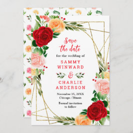 Blumenrot und orangefarbene Rose Hochzeit Save The Date