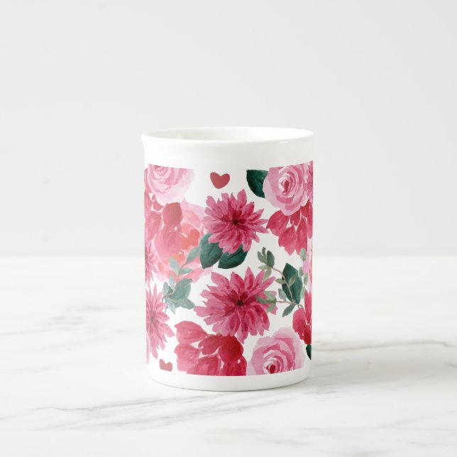 Blumenrot und rosa Blume Prozellantasse (Vorderseite)