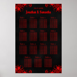 Blumenrot und schwarz 15 Hochzeitstabellen Sitzpla Poster
