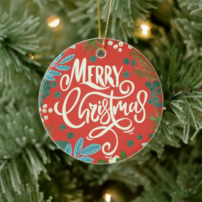 Blumenrot Unsere ersten Weihnachten Keramik Ornament (Baum)