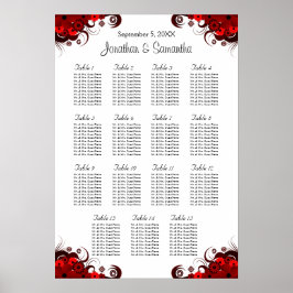 Blumenrot & weiß 15 Hochzeitstische Sitzplan Poster