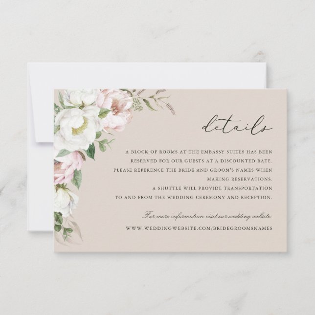 Blumenrot Weiße Peony Grüne Details Beilage Einladung (Vorderseite)