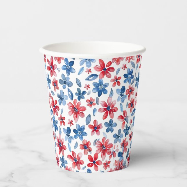Blumenrot - Weißes und Blaues Papier - Cup am 4. J Pappbecher (Vorderseite)