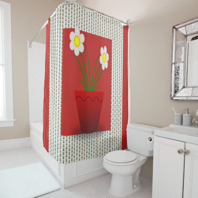 Blumenroter Duschvorhang, Grüne Blume Duschvorhang (Beispiel)