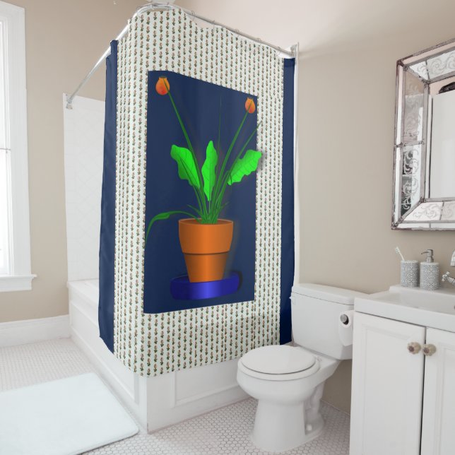 Blumenroter Duschvorhang, Grüne Blume Duschvorhang (Beispiel)