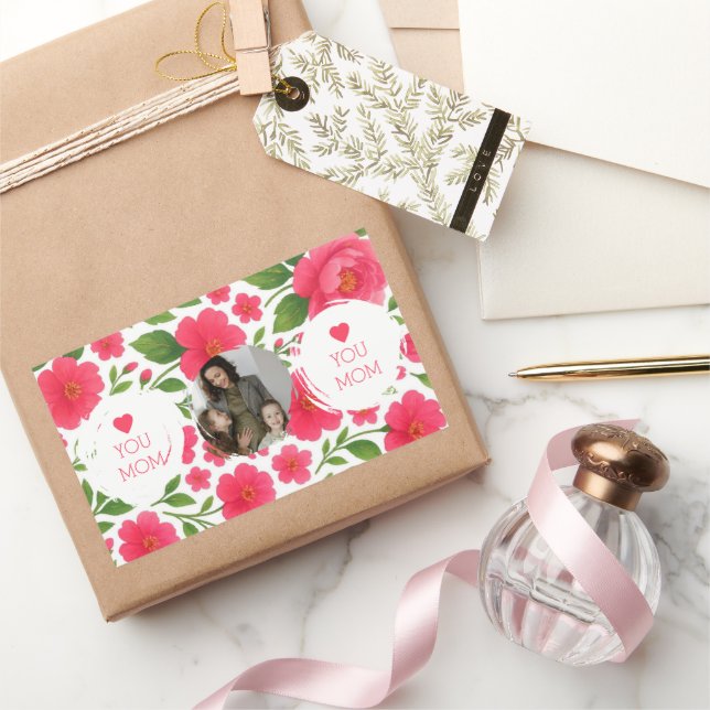 Blumenroter Foto-Aufkleber - Liebe Mama Rechteckiger Aufkleber (Schenken)