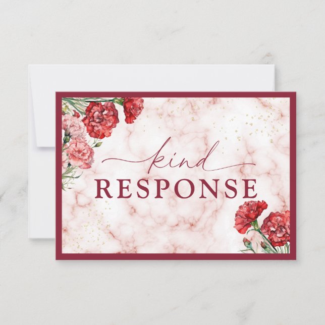 Blumenroter Marmor-Script-Hochzeitskarten RSVP Karte (Vorderseite)