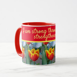 Blumenroter Tulip Gottes Zitat Ich bin starke Frau Tasse