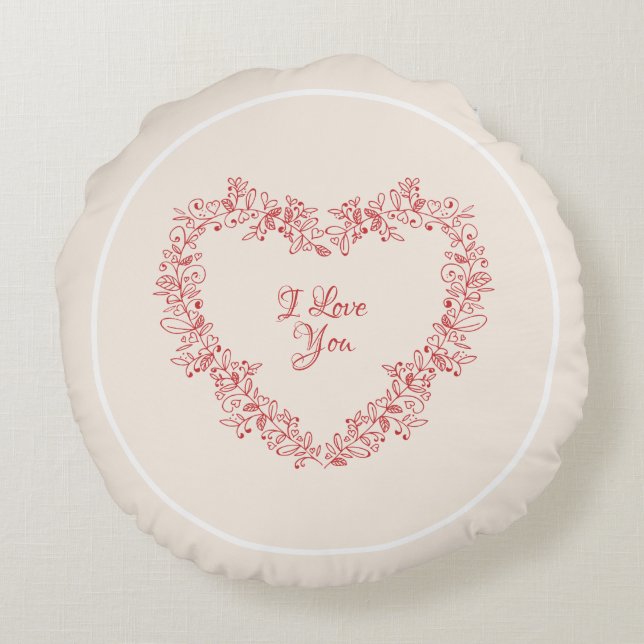 Blumenrotes Herz Eleganter Vintager Valentinstag Rundes Kissen (Rückseite)