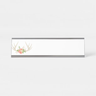 Blumenrotwild-Geweihe Schreibtischnamensplakette