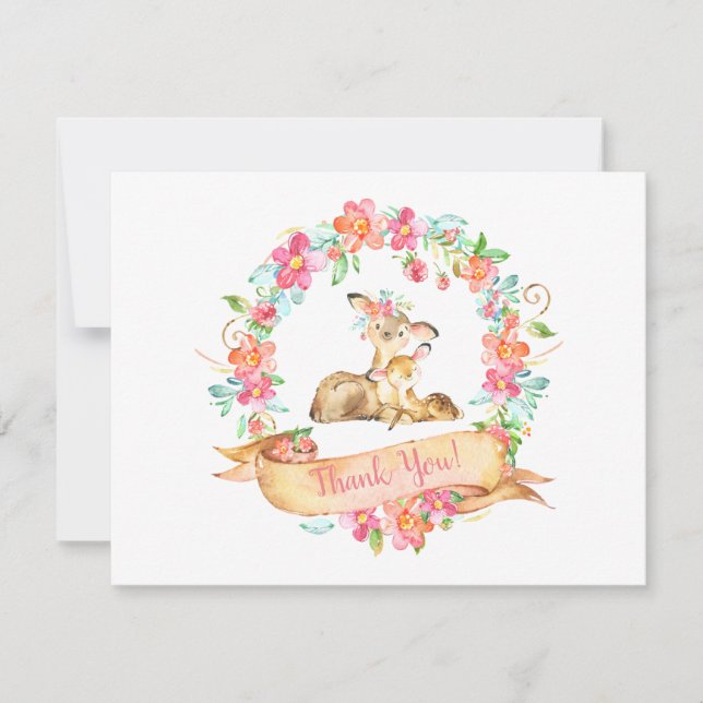 Blumenrotwild-WaldKranz-Dusche danken Ihnen zu Dankeskarte (Vorderseite)