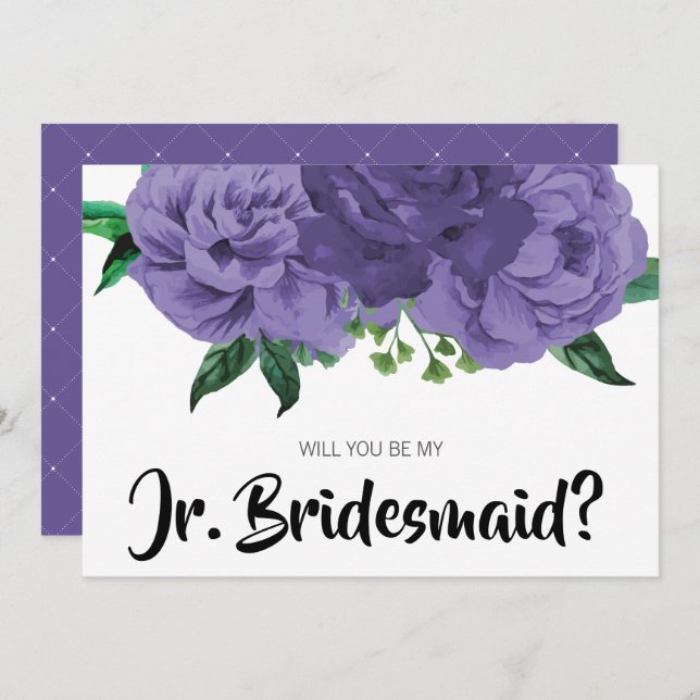Blumenrübe Lila mein Junior Bridesmaid Card Einladung (Vorne/Hinten)