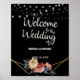 Blumenrustikale Magnolia String Lights Hochzeit Poster