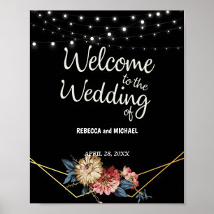 Blumenrustikale Magnolia String Lights Hochzeit Poster
