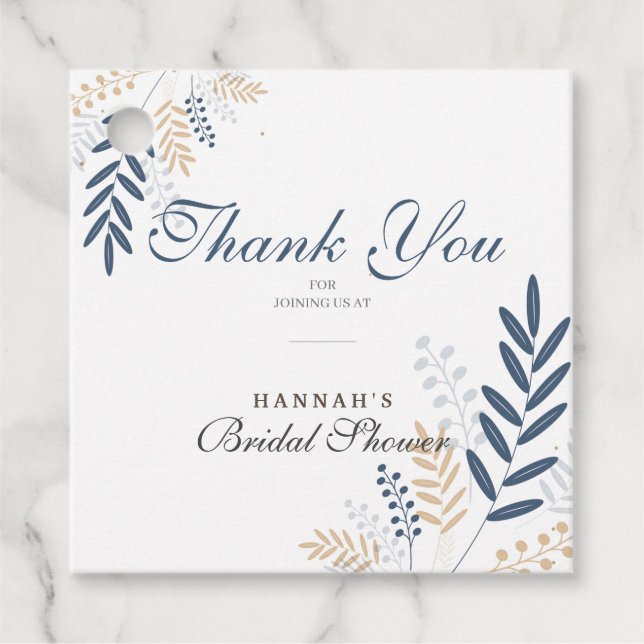 Blumenrustikale Navy Blue Brautparty Classic Geschenkanhänger (Vorderseite)