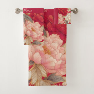 Blumenrustikale Vintage Rot Badhandtuch Set
