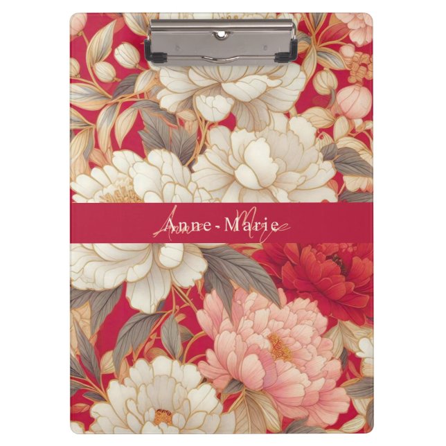 Blumenrustikale Vintage Rot Klemmbrett (Vorderseite)